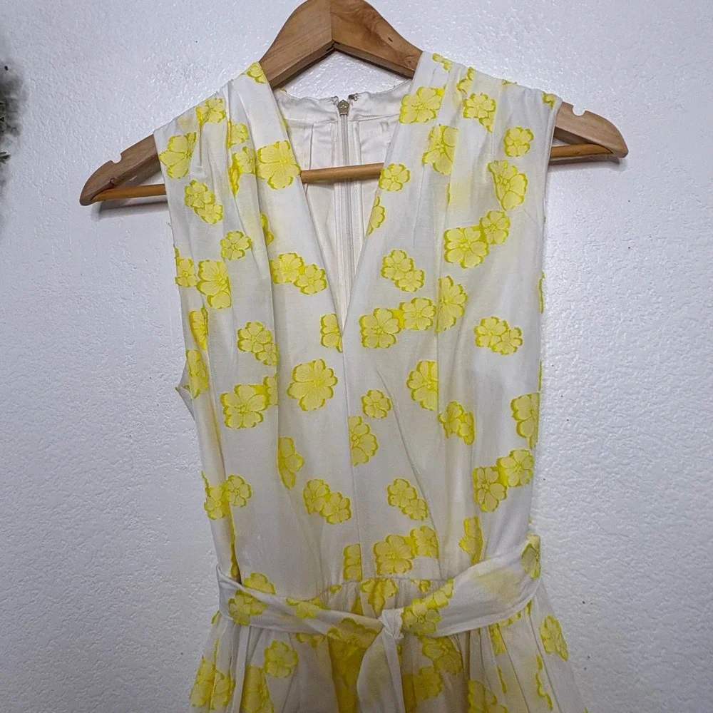 Kate Spade French Cream Flora Organza Fit & Flare Sleeveless Midi Dress Size 10